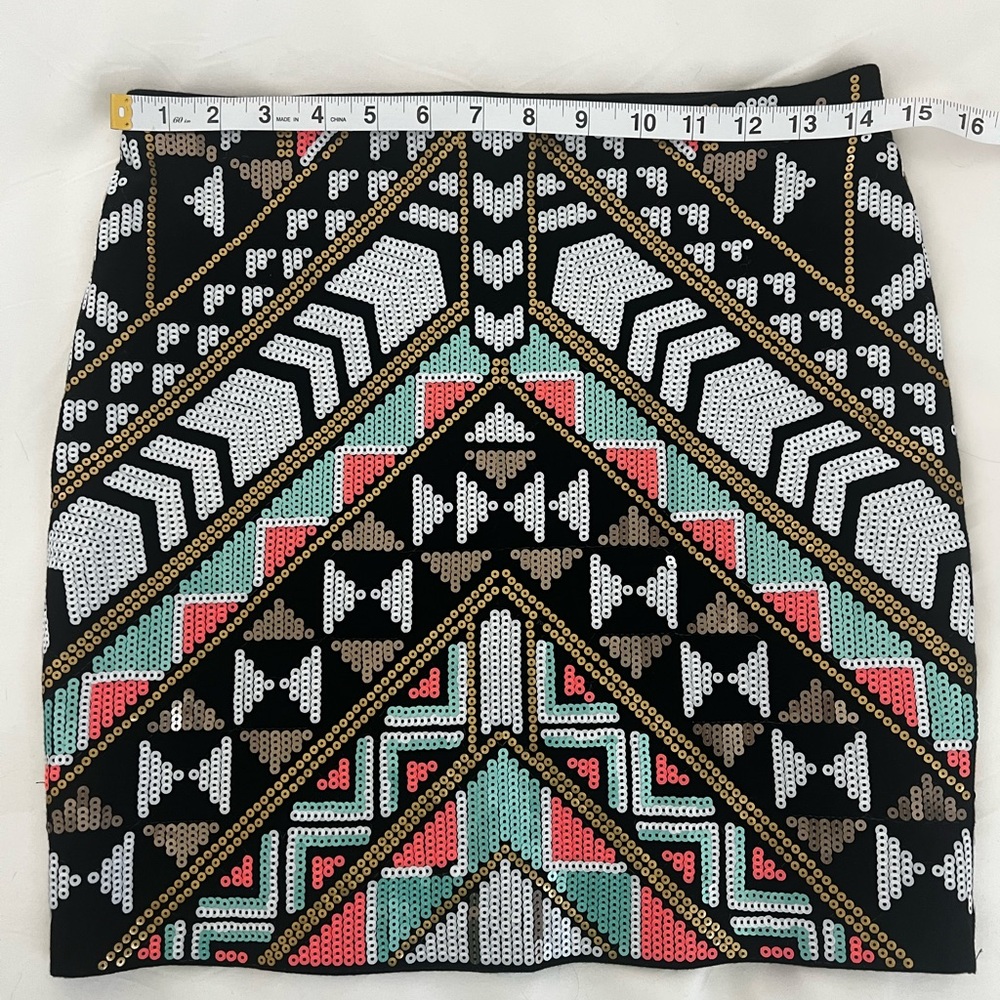 Express Sequin Mini Skirt - Black with Coral & Teal